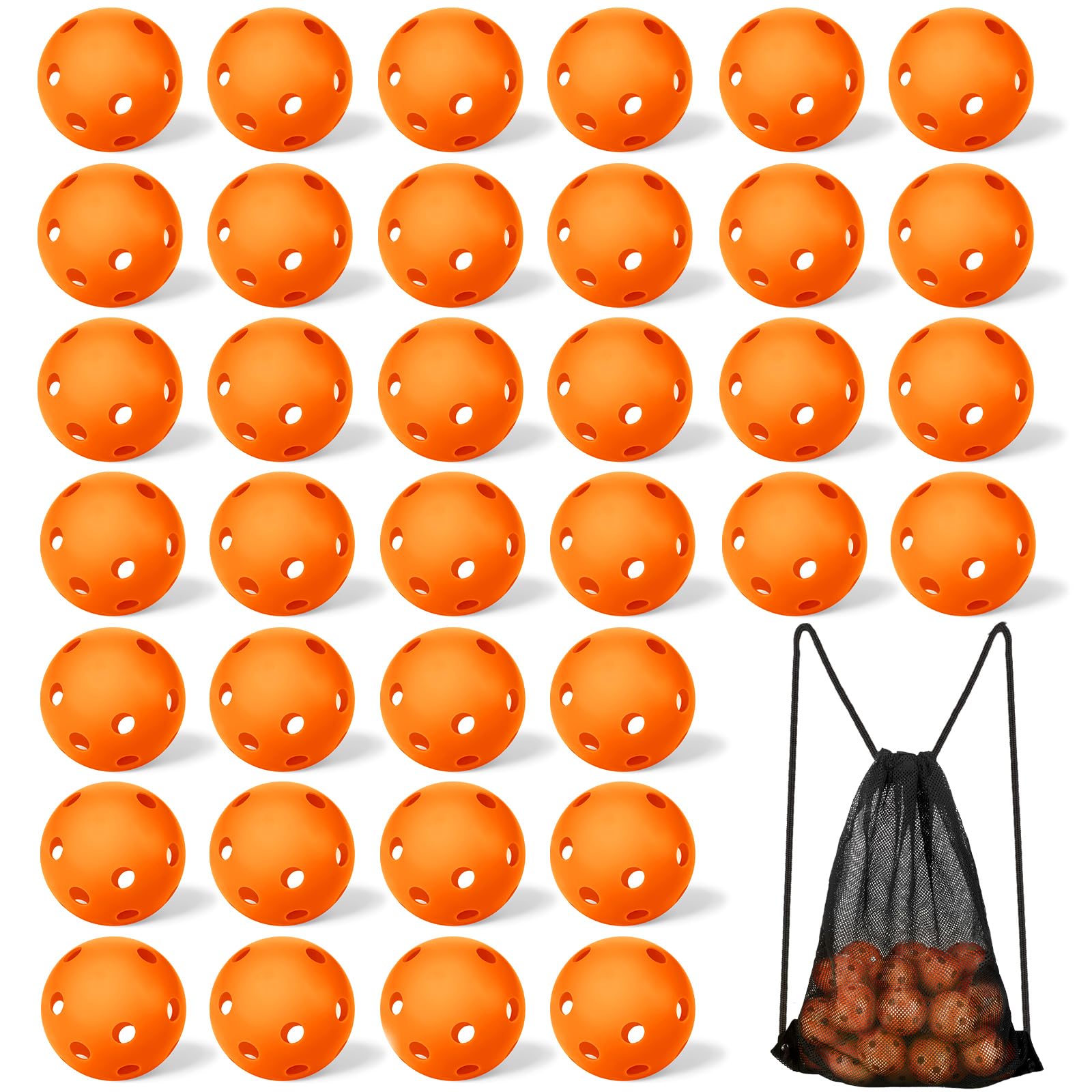 Photo 1 of Tanlade 36 Pack Baseball Practice Balls Plastic Training Balls Lightweight Hollow Softballs with a Drawstring Bag for Hitting, 2.91 in Baseball Batting Training Pitching Indoor Outdoor Use(Orange)