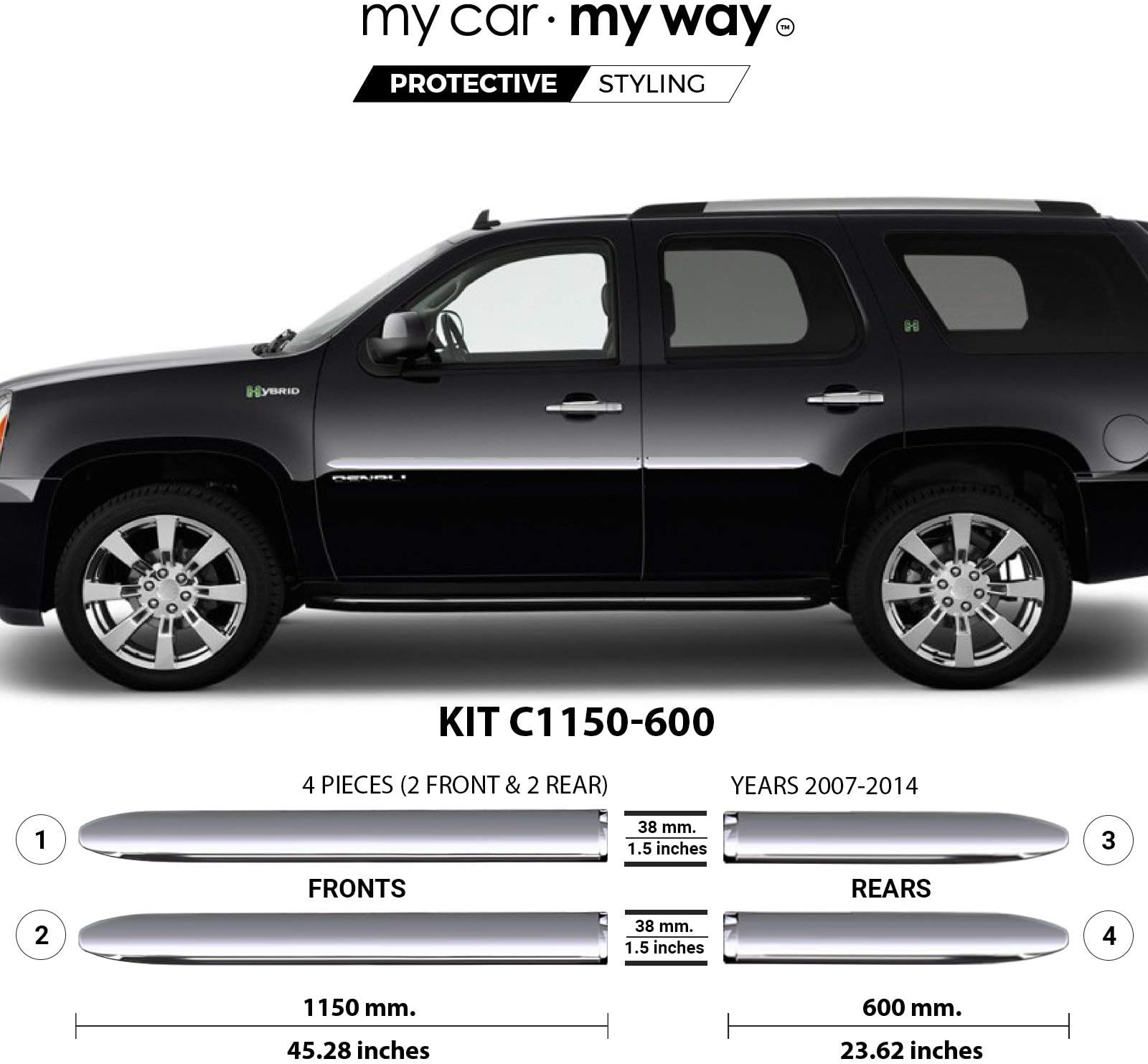 My Car My Way (Fits) GMC Yukon 2007-2014 Chrome Body Side Molding Moulding Cover Trim Door Protector