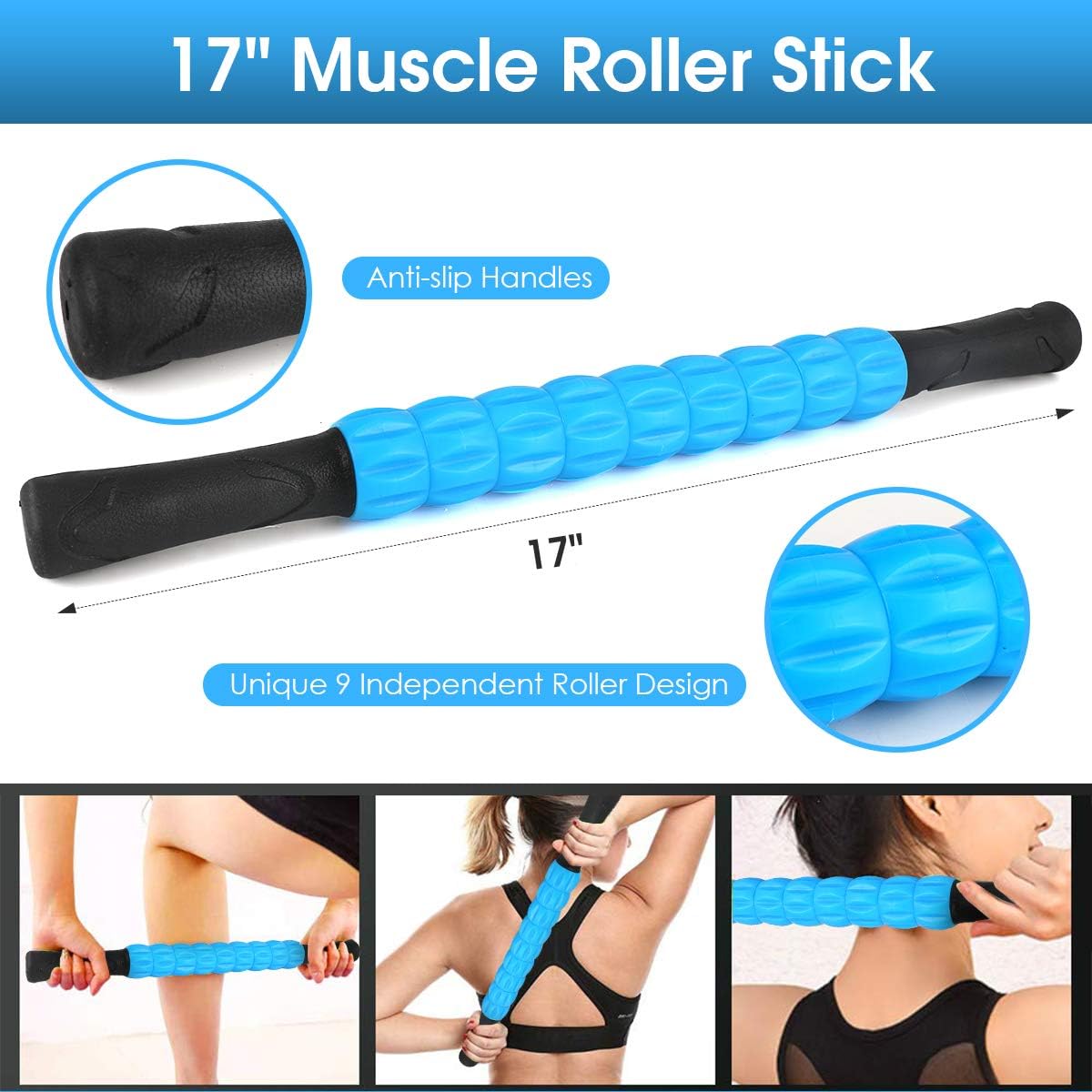 KeShi Foam Roller Set, 18” Muscle Foam Roller, 17” Massage Roller Stick, Spiky Massage Ball, Solid Ball, and Stretching Strap, Perfect for Pain & Tightness Relief Home Gym Set: Health & Personal Care