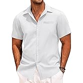 COOFANDY Mens Casual Linen Shirt Short Sleeve Button Down Shirt Summer Beach Hawaiian Shirts