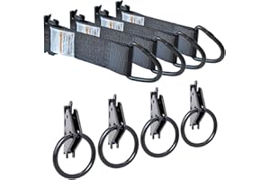 MorScan 4 Pack E-Track O-Rings & 4 Pack 2"x6" Rope Tie-Off Tie Down Anchors, Black 2" Diameter O/D Rings - 1,500 lb Working Load Limit, Secure Cargo in Trucks, Enclosed Trailers, Flatbeds, Vans