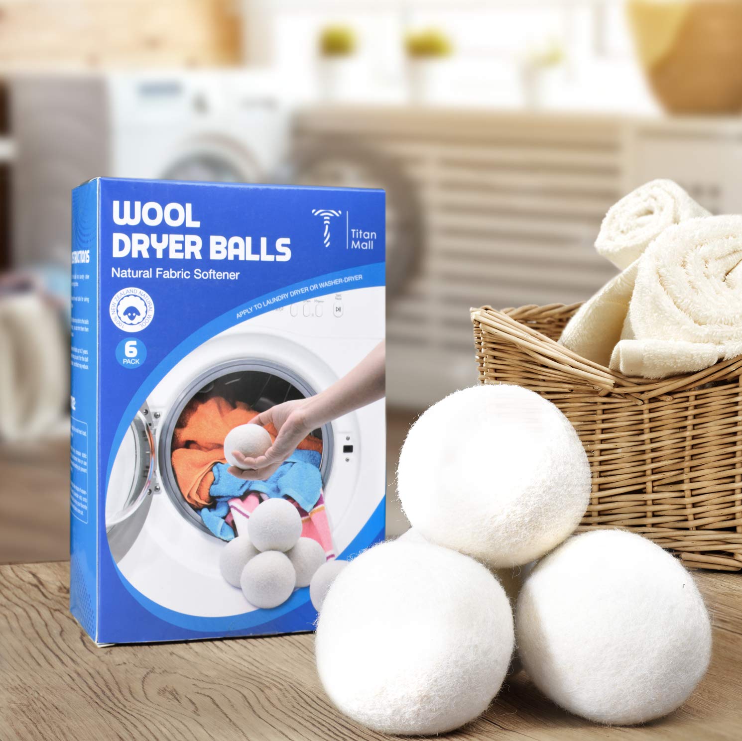 Titanmall Wool Dryer Balls 6-Pack XL Eco Dryer Balls Premium Reusable Dryer Balls
