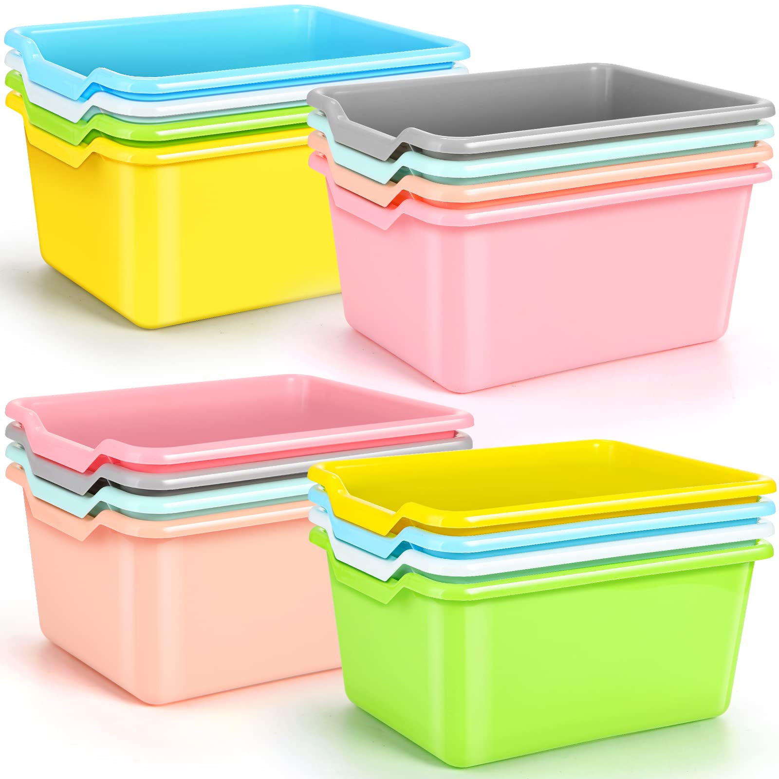 Photo 1 of Dandat 16 Pcs Book Bins for Classroom Library Plastic Cubby Storage Bins Organization Scoop Front Stackable Toy Storage Tubs Containers for School Office Home Nursery Playroom(Candy Color)