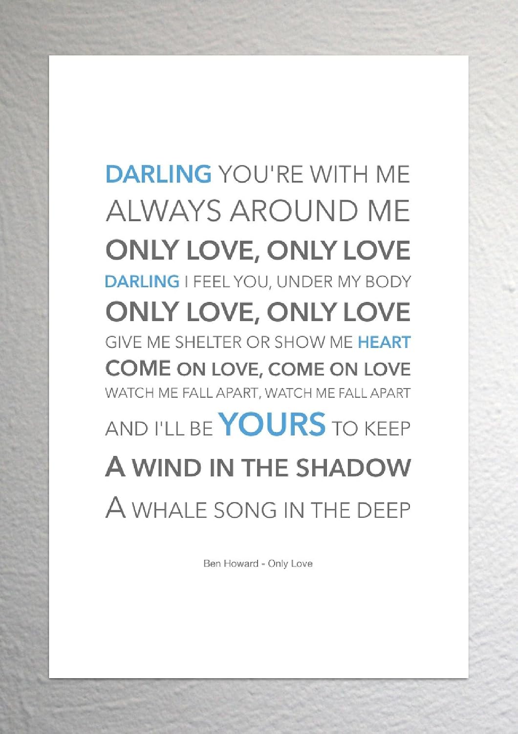 Ben Howard Only Love Funky Lyric Art Print A4 Size Amazon