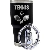 Palm City Products Premium 30 oz Tennis Black Tumbler with Slider Lid - Insulated Stainless Steel Tumbler - Ideal Gift for Tennis Lovers, Players, Coaches, and Enthusiasts - Keeps Drinks Hot or Cold