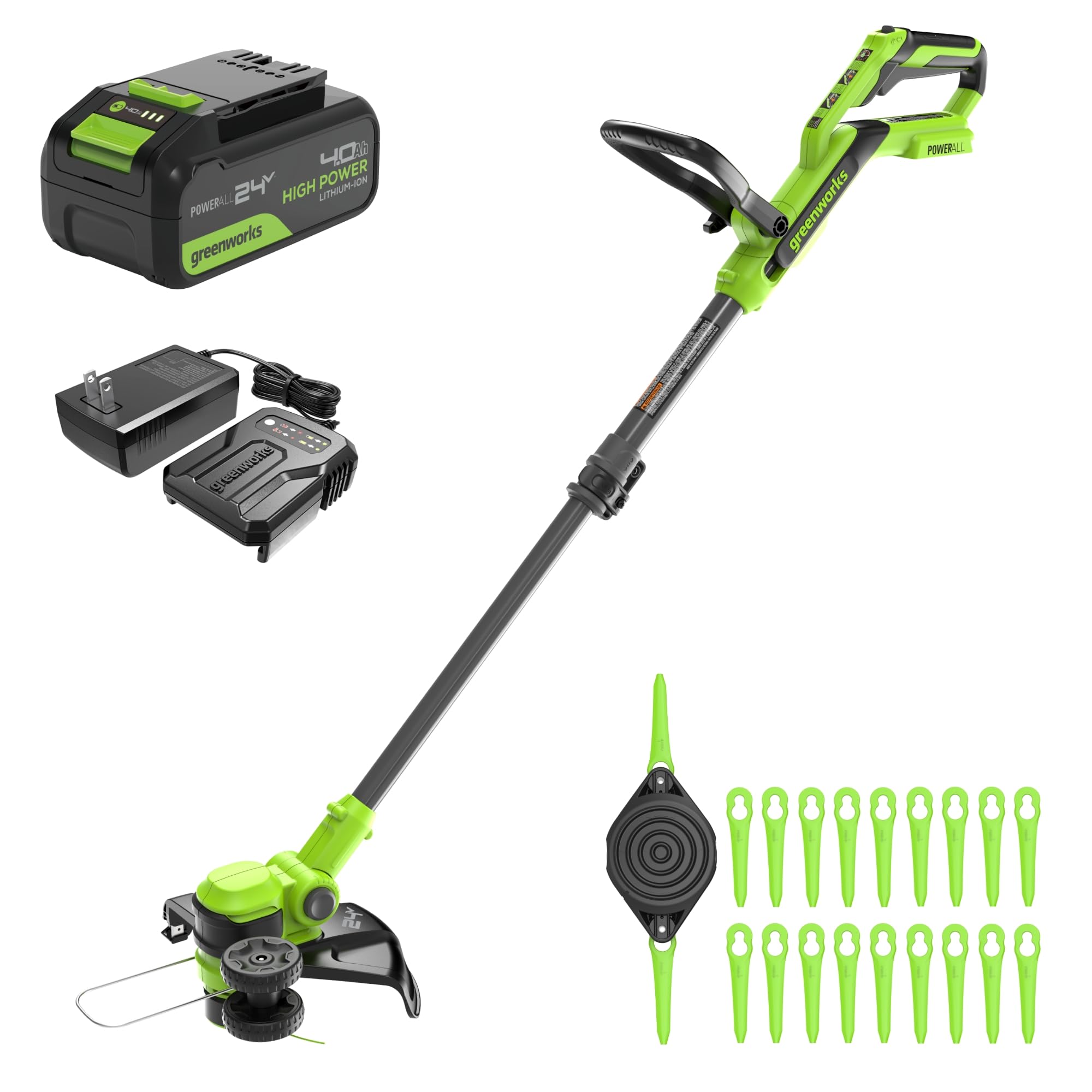 Photo 1 of **MISSING PARTSGreenworks 24V 12" Cordless String Trimmer/Edger (Includes 20 Blades), 4.0Ah Battery and Charger Included