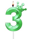 3.1inch Birthday Green Number 3 Candles with Crown