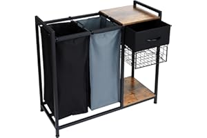 CIDAZIYA Large Laundry Hamper Laundry Sorter Basket, Dirty Clothes Hamper Organizer with 2 Tall Removable Bag, 2 Shelves for Laundry Room Organization,2 Pull-out Drawers for Laundry Pods,Scent Booster Beads