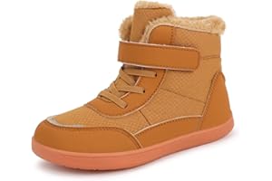 Dinint Toddler/Little/Big Kids Barefoot Shoes Girls Boys Winter Wide Toe Box Fur Lined Warm Anti-Slip Minimalist High Top Snow Boots