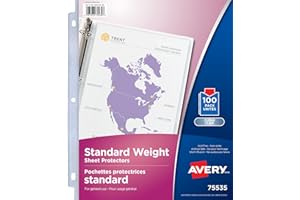 Avery Lot de 100 feuilles de protection de poids standard, sans acide, sans danger pour l'archivage, chargement par le haut, 