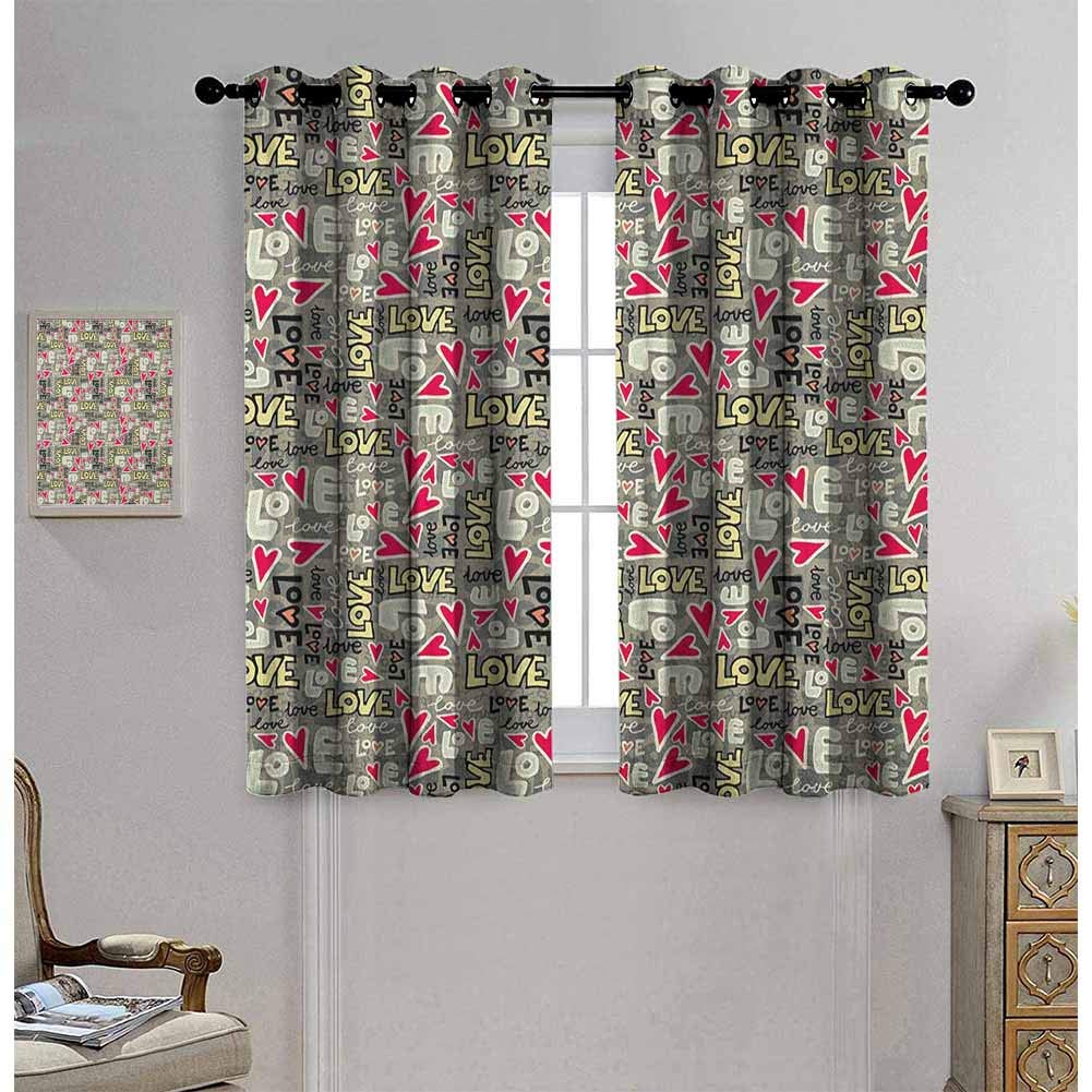 hengshu Love Shading Insulated Curtain Retro Colors Graffiti Style Texts Design Hearts Grunge Display Street Art Inspired for Living Room or Bedroom W42 x L63 Inch Multicolor