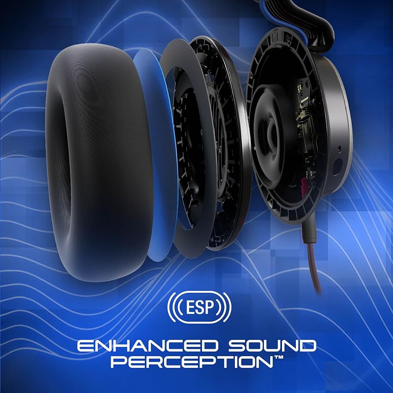 SLYR Pro Casque de Gaming Multiplateforme Supra-Auriculaire Filaire, Perception Sonore Optimisée, Microphone IA, Compatible Xbox + PlayStation + PC - Bleu