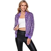Yutuwomsfushi Women's Sequin Jacket Long Sleeve Blazer Glitter Front Zip With Pockets Casual Sparkly Party Velvet Bomber