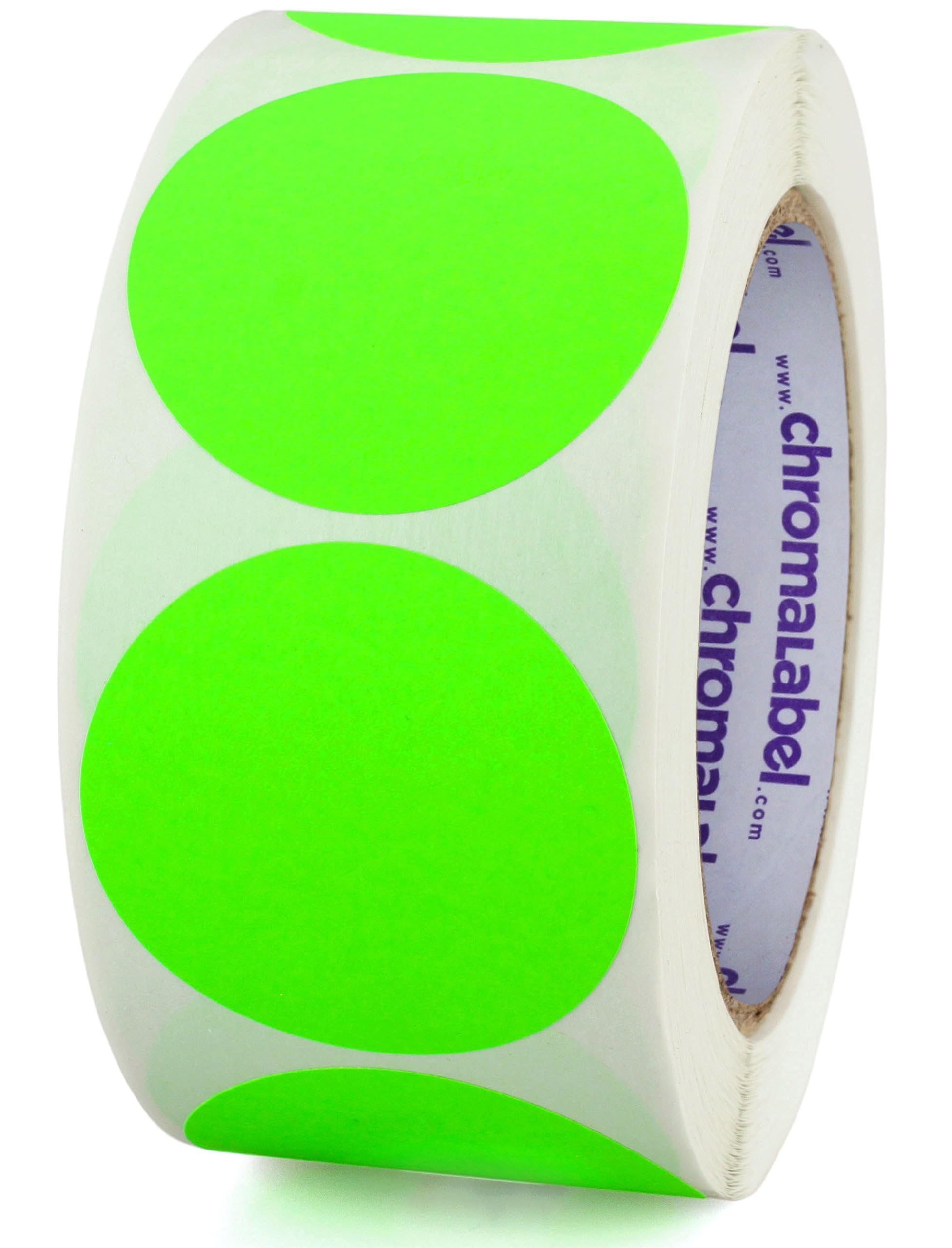 ChromaLabel 51mm (2 Inch) Round Permanent Color-Code Dot Stickers, 500 per Roll, Fluorescent Green