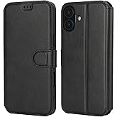 QLTYPRI Case for iPhone 16 Premium PU Leather Simple Wallet Case [Card Slots] [Kickstand] [Magnetic Closure] Shockproof Flip Cover for iPhone 16(6.1 inch) - Black