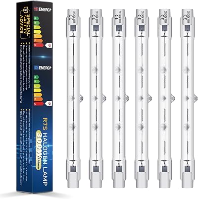 BROTOU 6 Pack R7S 300W Halogen Bulbs 118mm 230V 4480LM 2800K Dimmable Floodlight