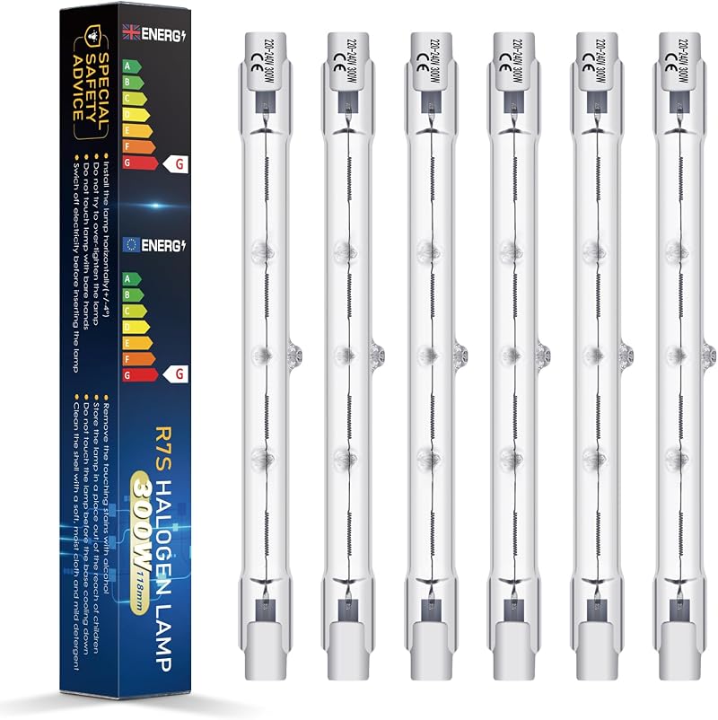 BROTOU 6 Pack R7S 300W Halogen Bulbs 118mm 230V 4480LM 2800K Dimmable Floodlight