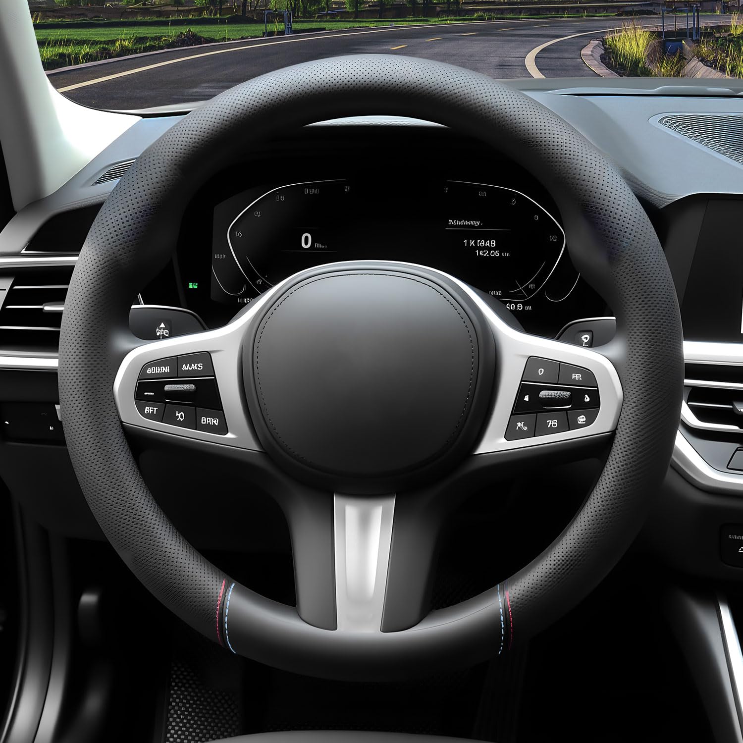 Photo 1 of Car Steering Wheel Cover for BMW, New Nappa Leather 15 Inch Steering Wheel Cover, Comfortable, Non-Slip, Breathable for Men Women Car Interior Accessories
