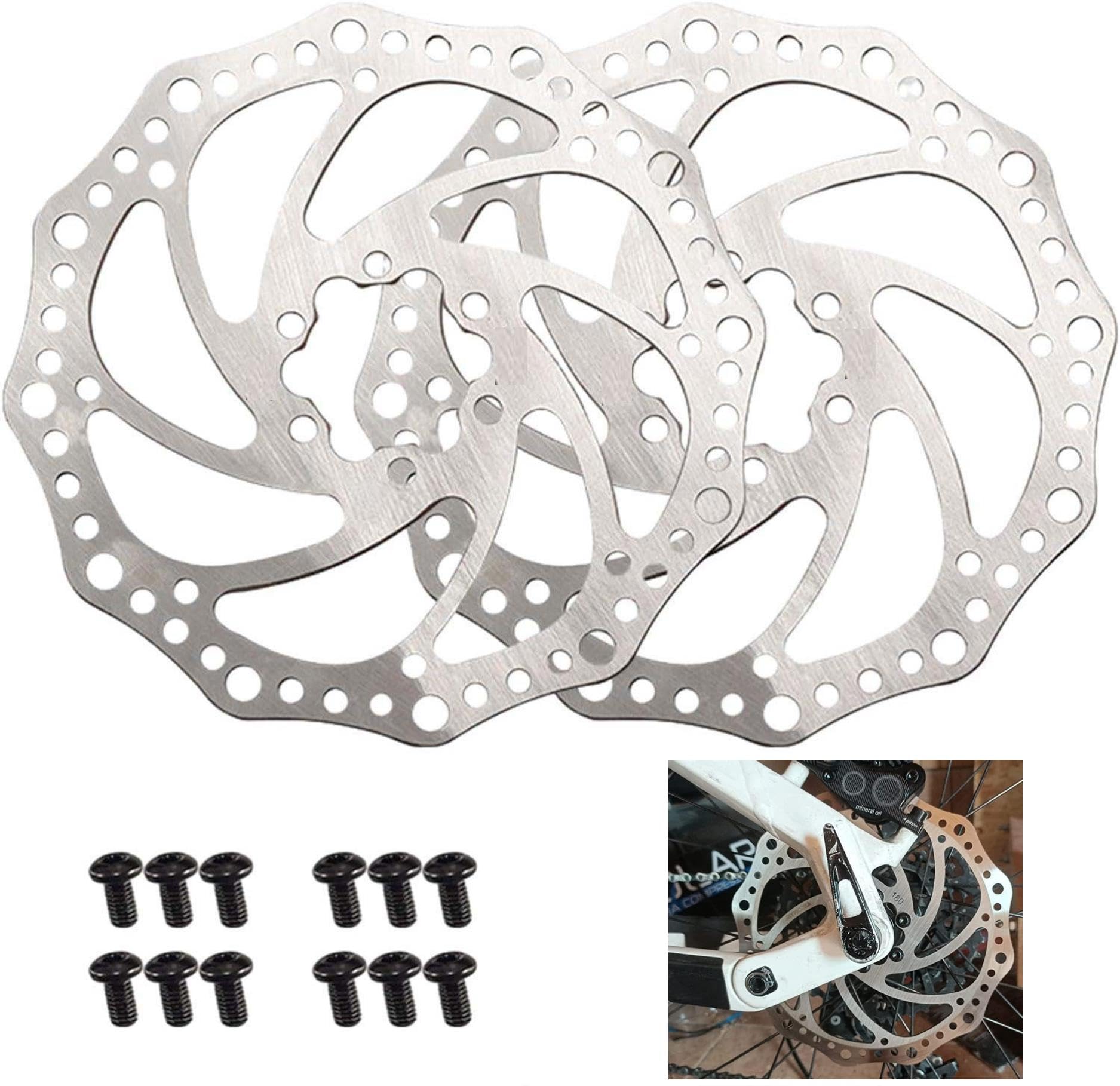 2 x Disc Brake Rotors 160mm | Bike Disc Brake Rotor Stainless Steel With 12 Pcs Screws | Disc Brake Spacer, Bike Disk Brake Space | Suitable For Road Bike,Mountain Bike,MTB,BMX
