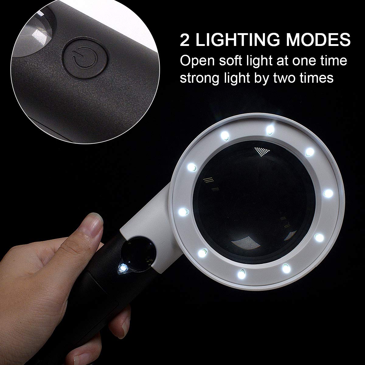 Magnifying Glass with 10 Circular Dimmable Led Lights, 5X 20X Handheld Magnifier for Reading Books, Maps, Jewelry, Coins, Stamps, Watch Repair, Hobbies and Seniors