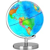 POOCCI 8-Inch Illuminated World Globe for Kids and Adults, Writable Political Map with LED Night Light, Magnifying Glass and Marker, Educational Globe for Home and Classroom