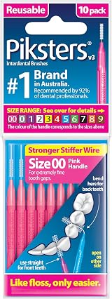 Piksters Interdental Brushes 10 Pack Size 00 Pink Gum Safe for Braces