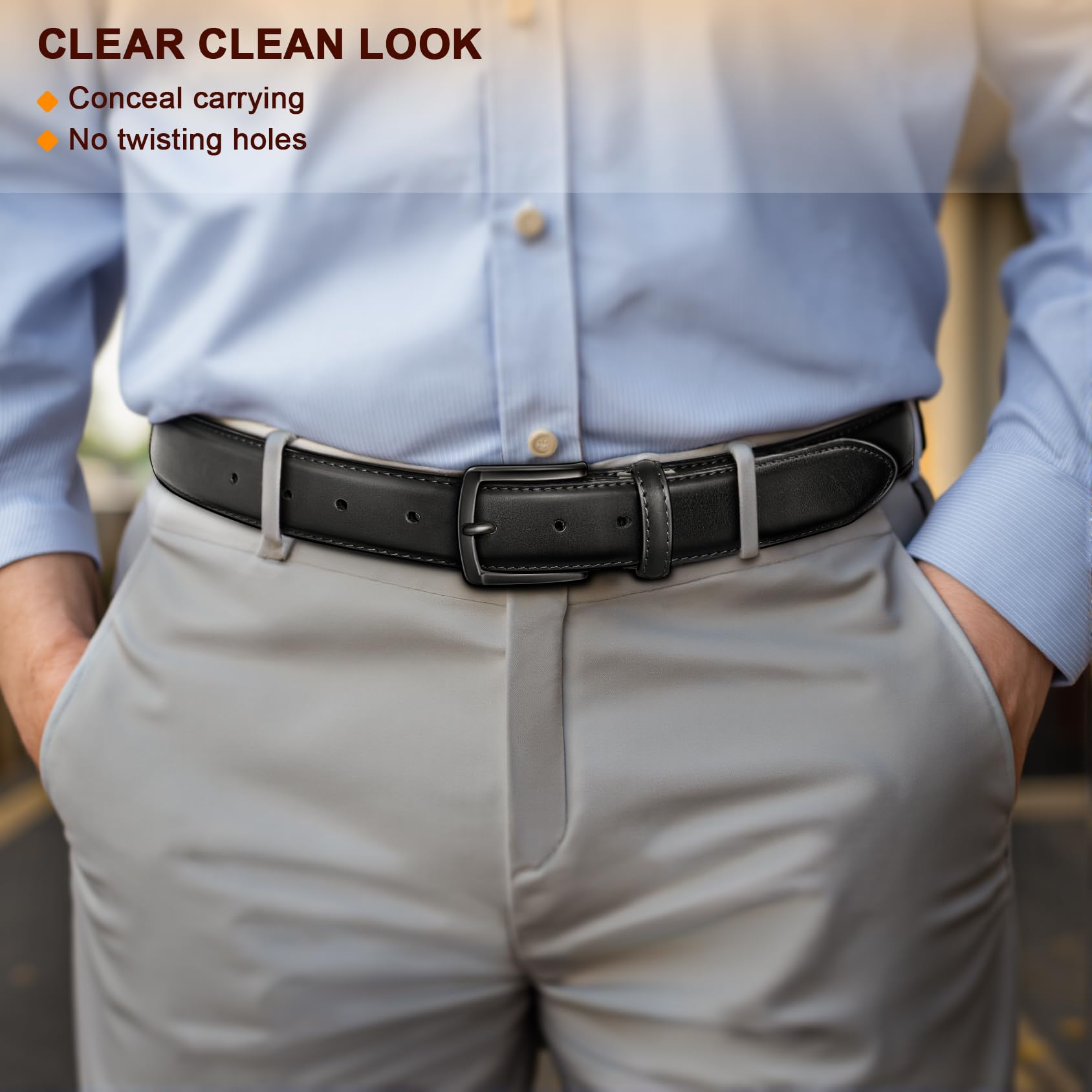 BULLIANT Men Belt 2Pack-Leather Belt 7Holes Comfortable For Men's Dress Casual Jeans 1 3/8
