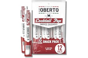 Oberto Classics Cocktail Pep Smoked Sausage, Oh Boy! Oberto Beef & Pork Sausage Meat Stick, Peperoni Style Protein Snacks, 0.8 Ounce (Pack of 12)