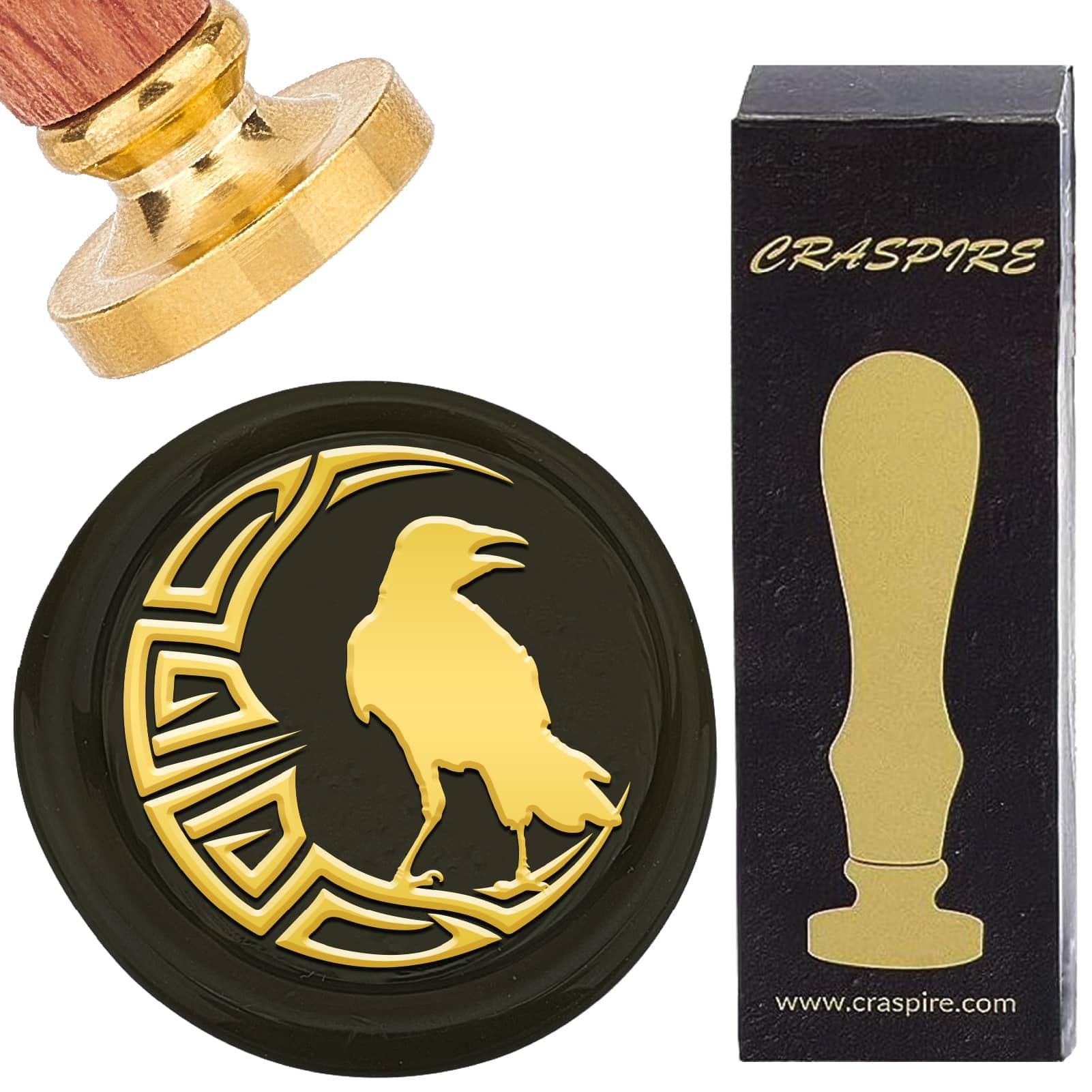 CRASPIRE Raven Wax Seal Stamps Retro Moon Sealing Wax Stamp 25mm Removable Brass Head with Rosewood Handle for DIY Scrapbooking Invitation Gift Wrap Envelopes Wine Packages