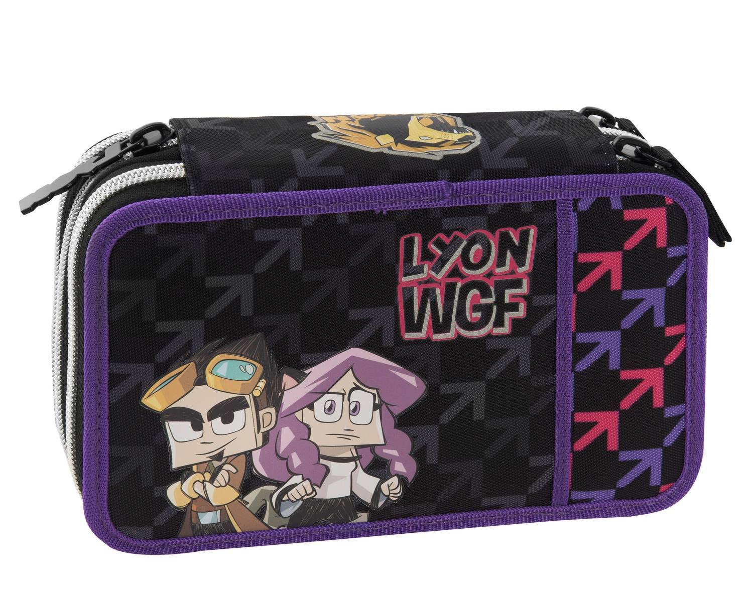 Lyon Gamer Lyon Gamer Official School Pencil Case, 3 Compartments Pencil Case for Boys and Girls with Stationery Set, Erasable Pen Blue Frixion and Practical Zip Closure, 20 x 13 x Hx7 cm,