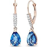 Galaxy Gold GG 14k Solid Gold Leverback Earrings with Natural Diamonds and Blue Topaz