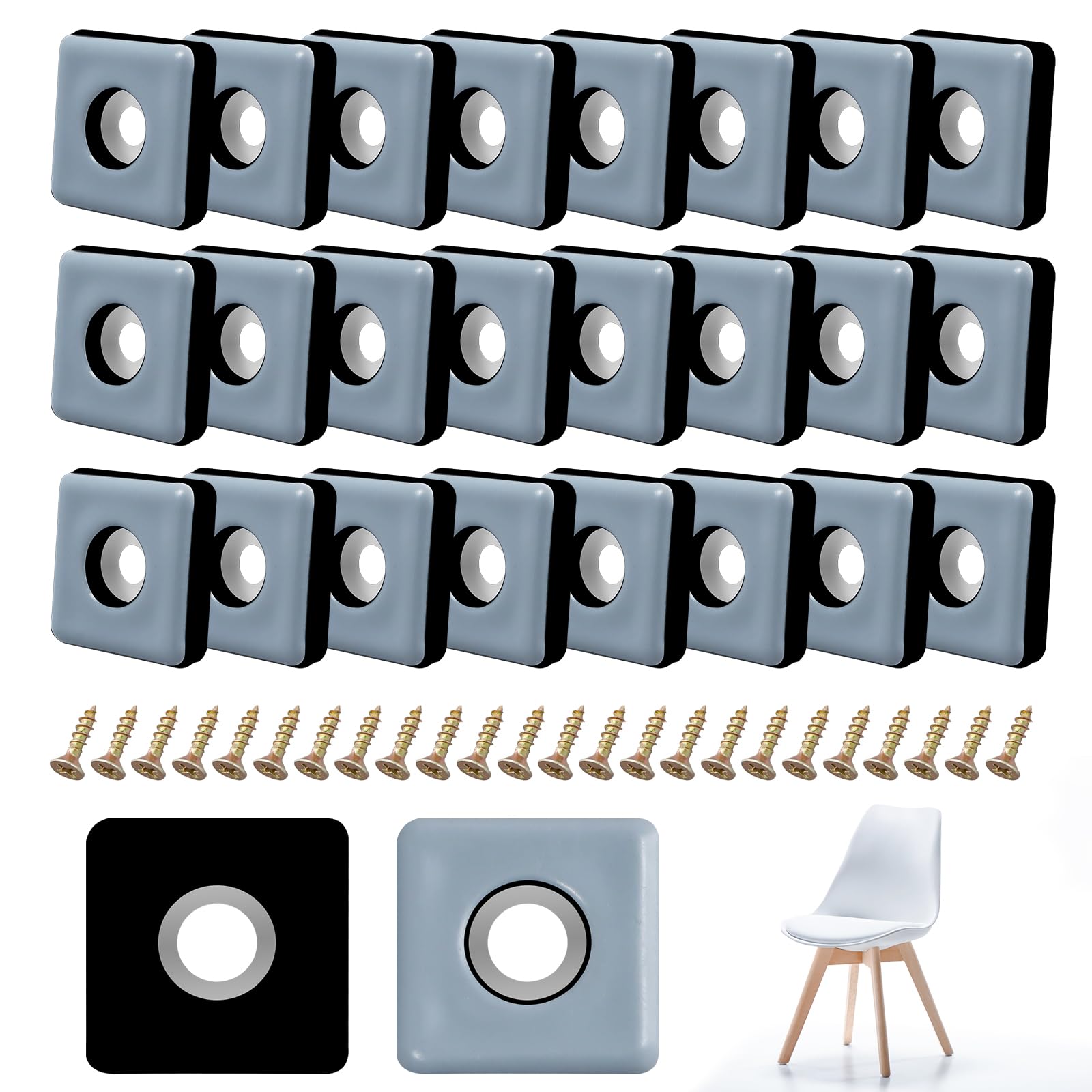 24 Pcs Furniture Glides, Teflon Furniture Sliders, Furniture Sliders for Carpet, Square Furniture Glides with Screws, Easy Gliders Moving Pads for Carpet, Tiled, Hardwood Floor (25x25mm)