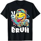 Groovy Tie Dye Gaming Funny Bruh Boys Peace Sign Gamer Kids T-Shirt