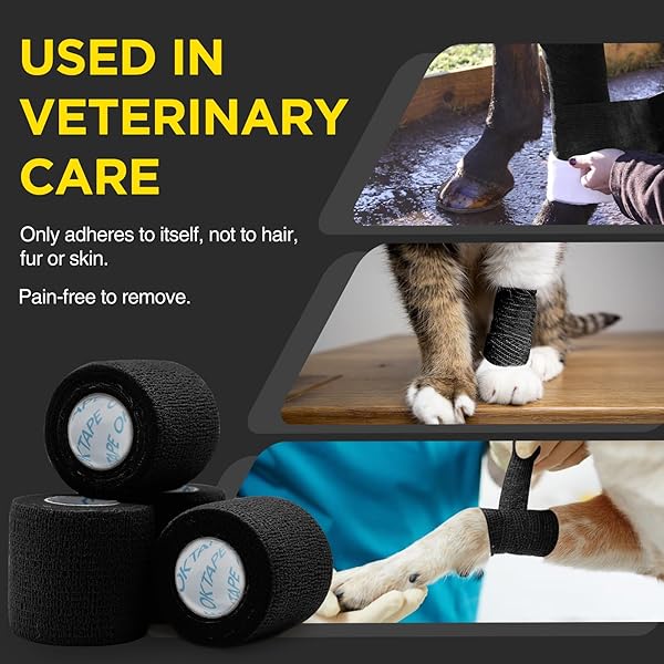 OK TAPE 12 ROLLS SELF ADHESIVE BANDAGE WRAP, ELASTIC ATHLETIC TAPE, SELF STICK BANDAGE TAPE, VET WRAP, MEDICAL WRAP FOR WRIST, FEET, 2″ X 5 YARDS – BLACK