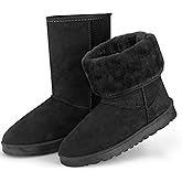 iMounTEK Winter Boots for Women Faux Suede Water Resistant Snow Boots Mid Calf Boots Ankle Boots Women's Winter Snow Boots with Warm Fur Lined Comfort Short Booties