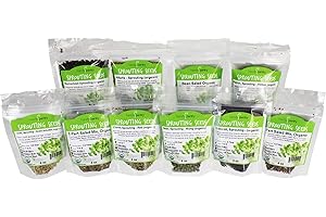 HANDY PANTRY Sprouting Seed Super Sampler- Organic- 2.5 Lbs of 10 Different Delicious Sprout Seeds: Alfalfa, Mung Bean, Broccoli, Green Lentil, Clover, Buckwheat, Radish, Bean Salad & More