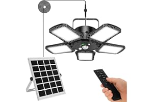 Solar Shed Light Indoor/Outdoor Work in Daylight, Aqonsie 160LED 1200LM Solar Pendant Light, 5-Leaf 120° Adjustable Solar Motion Sensor Light with Remote & 6 Lighting Modes for Shed Gazebo Barn Garage