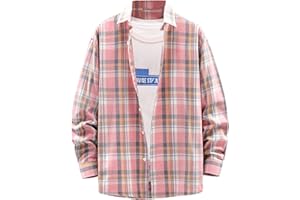 AYMNLOX Plaid Shirt Men 2023 Fall Fashion Long Sleeve Button Shirts Jacket Casual Stylish Collar Shirt with Pocket Loose Coat
