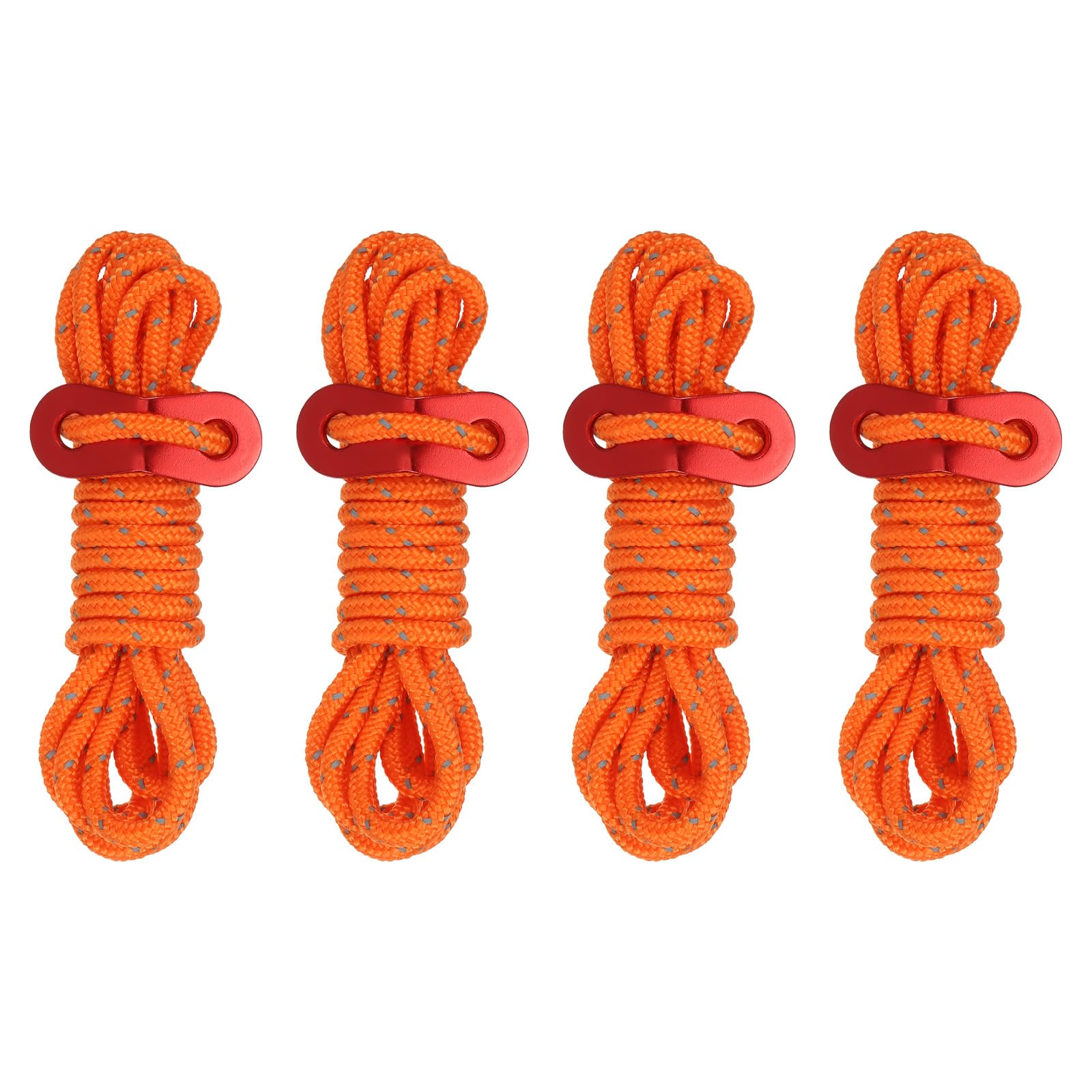 PATIKIL 4mm Tent Rope, 4 Pack 6.5ft Reflective Guyline Cord Tied Downs Rope Paracord Cord Camping Ropes with Red Aluminum Cord Adjusters for Camping Hiking Tent, Orange