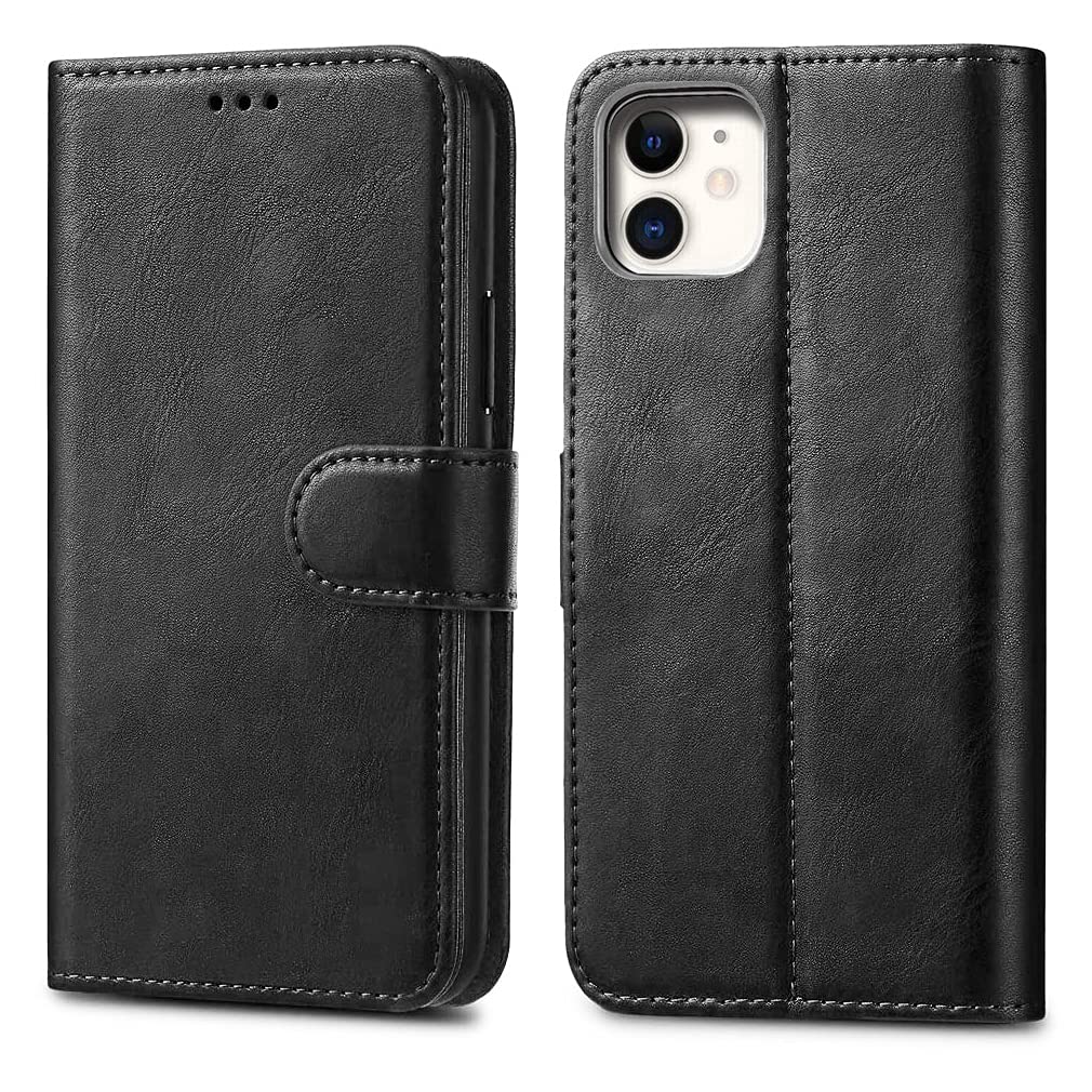 iPhone 11 Leather Case - Premium Wallet Case Leather Flip Cover For Apple iPhone 11 6.1" A2221 [Card Holder] [Magnetic Closure] (Black)