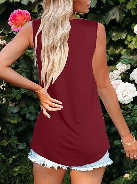 ZROZYL WOMEN’S SUMMER SLEEVELESS LACE PATCHWORK PLEATED CASUAL TANK TOPS WINE RED,S