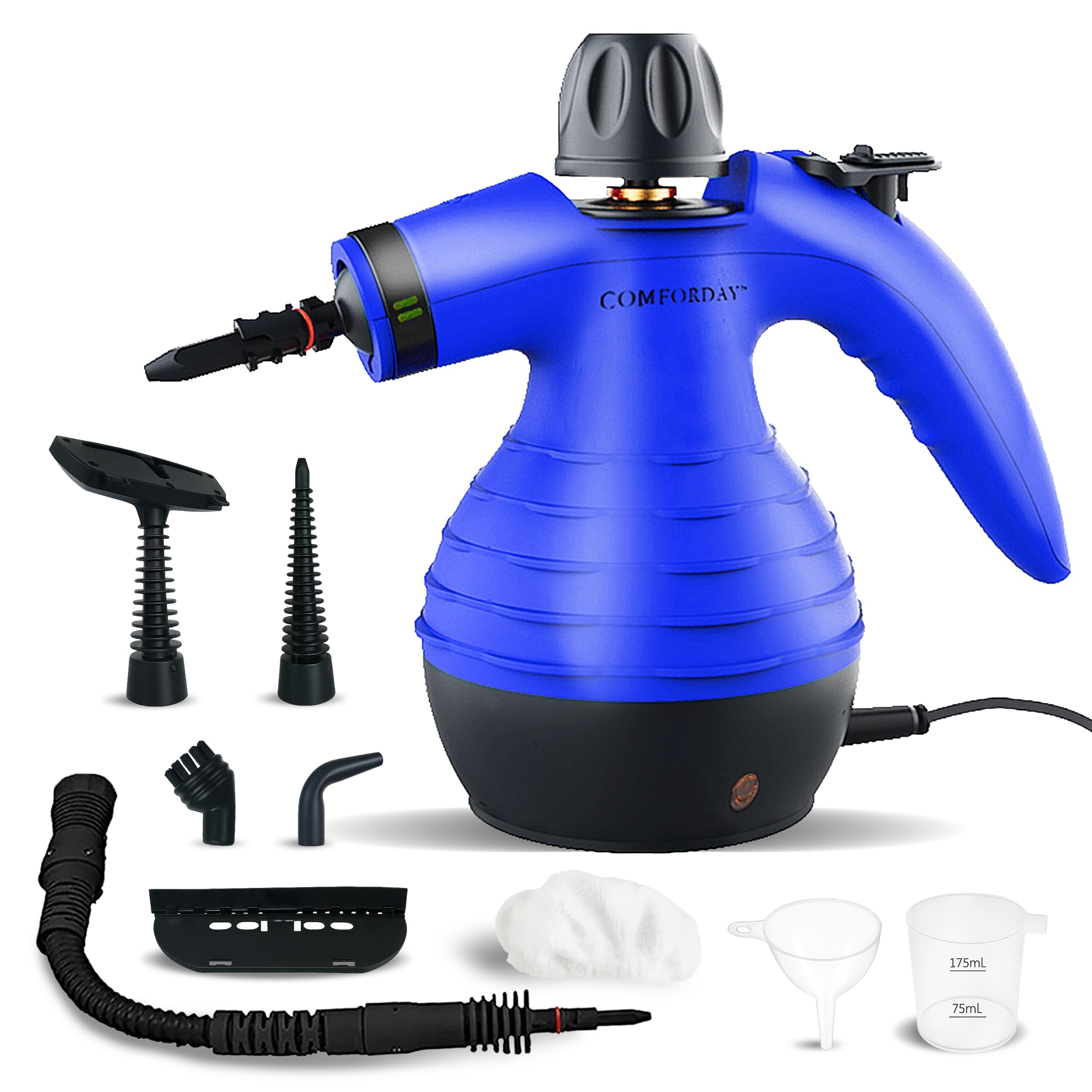 Comforday Multi-Purpose Handheld Steam Cleaner 9-Piece Accessories for Multi-Surface Stain Removal,Perfect for Stain Removal, Curtains, Car Seats, Floor, Bathroom(Blue)