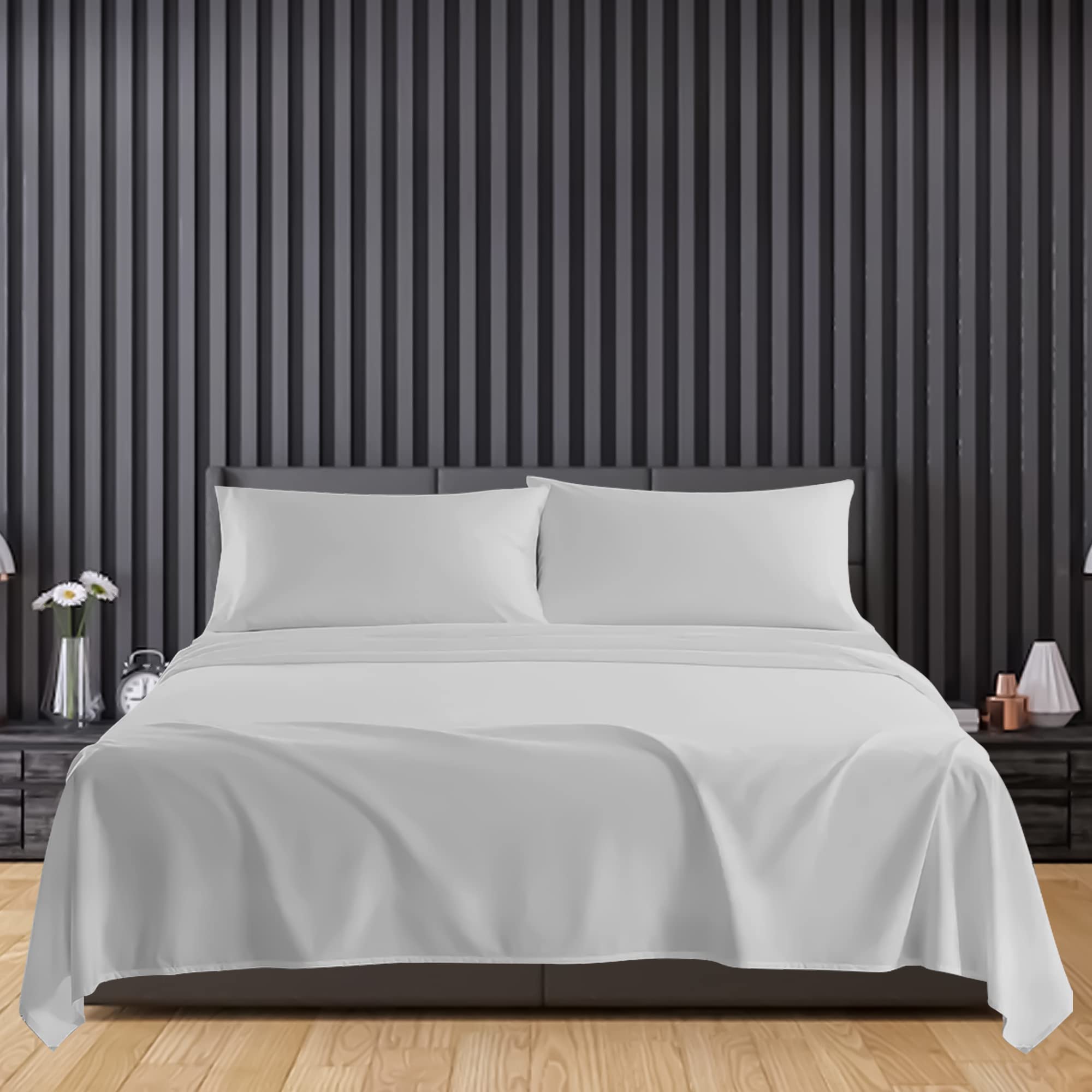 Sunshine Comforts Microfiber Flat Sheets King Size Breathable, Anti Wrinkle, Shrink and Fade Resistant Bed Sheets Bedding & Linen 260 x 254cm Bedding King Size Flat Sheets (Silver)