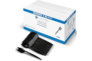 PLASTICPRO 1000 pcs Disposable Plastic Sporks Bulk Pack Black Plastic Medium Weight 2 in 1 Cutlery Silverware for Home, Offic