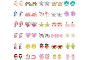 NEWITIN 30 Pairs Magnetic Stud Earrings for Girls Clip on Earring Hypoallergenic Magnet Studs Non Piercing Girls Earring Cute Magnetic Earrings for Kids Women