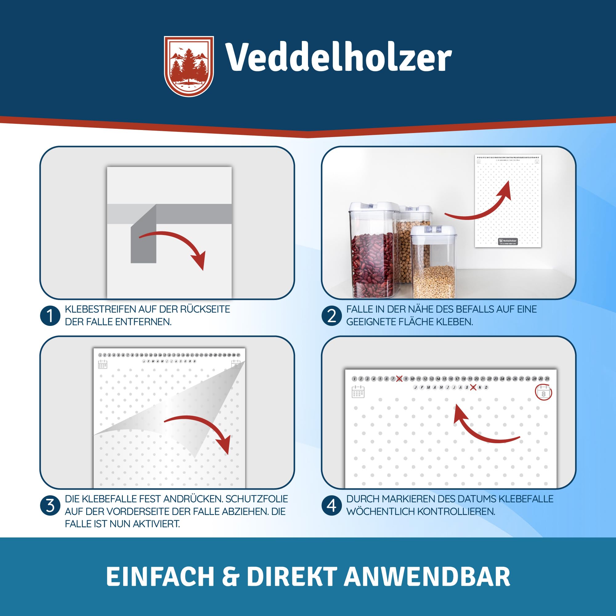 Veddelholzer 10 Stück Lebensmittelmotten-Falle mit Pheromon Lockwirkung Effektiv Lebensmittelmotten bekämpfen Monitoring von Motten dank Hochleistungs- Leimfalle Langzeitschutz 10 x 8 Wochen 5