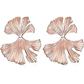 LOKLIFFAI Ginkgo Leaf Flower Earrings, Gold Geometric Statement Earring, Big Fashion Design Boho Drop Dangle Earrings