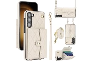 JYYVE for Samsung Galaxy S23 Case 6.1 Inch, Crossbody Purse Wristlet Shoulder Strap Trendy Protective Cover for Galaxy S23 -White