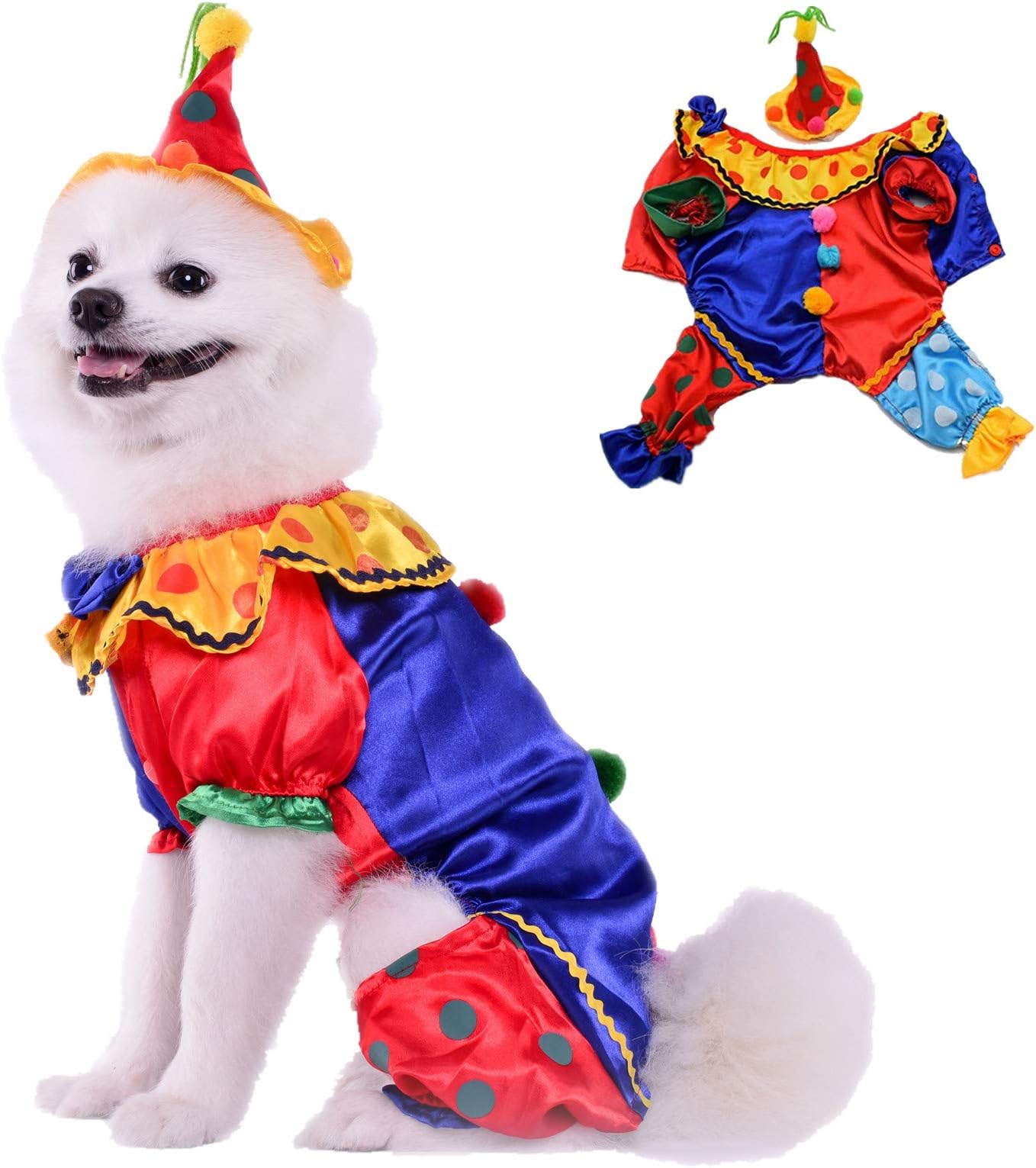 Leowow Dog Halloween Costume with Hat, Clown