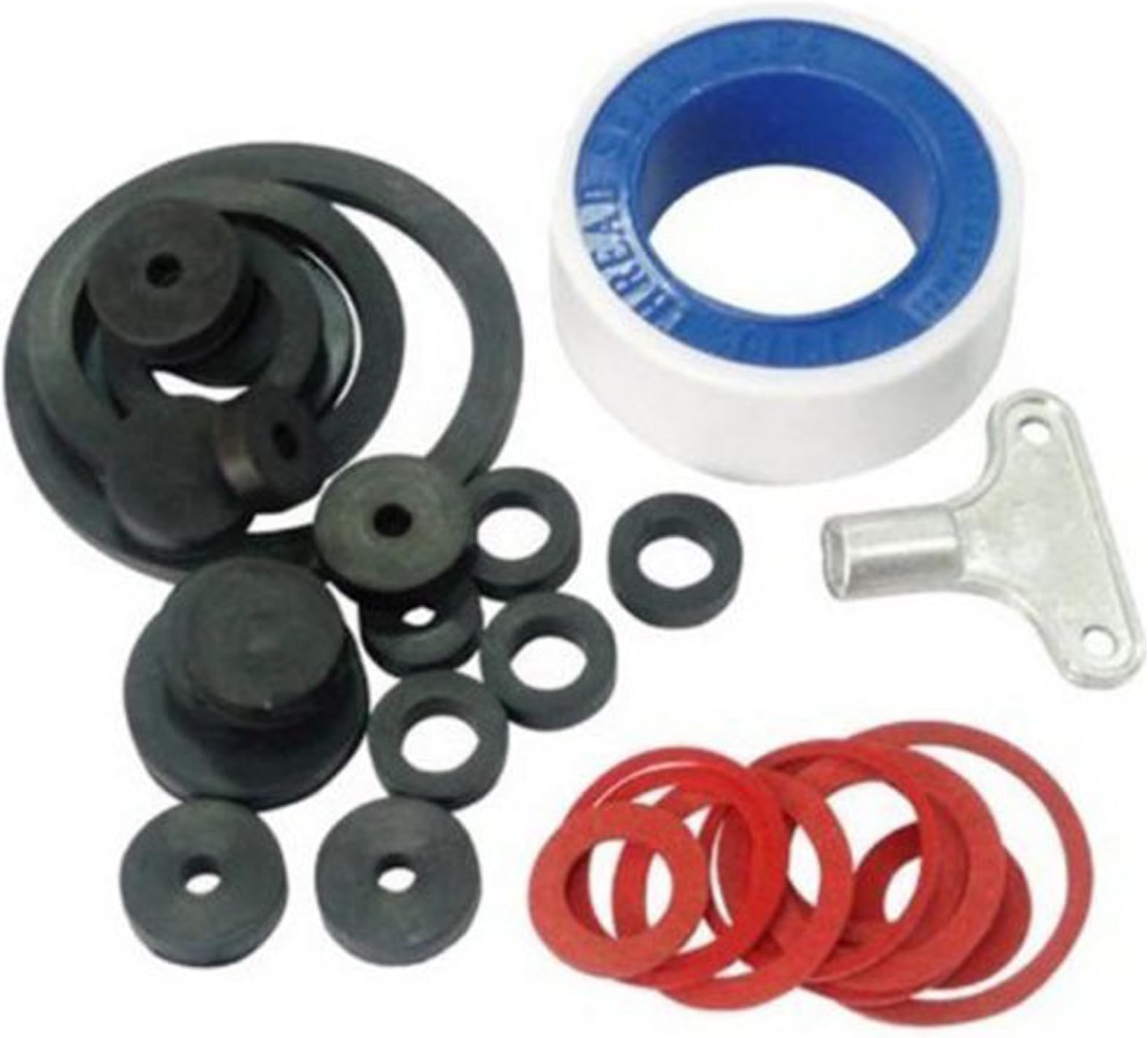 32pc TAP REPAIR KIT SINKS BATHS KITCHEN PIPE JOINTS RADIATOR KEY TAPE O RING32pc TAP REPAIR KIT SINKS BATHS KITCHEN PIPE JOINTS RADIATOR KEY PTFE TAPE O RING